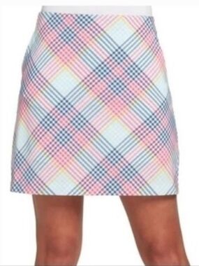 Lady Hagen Womens 16 Pink Blue Yellow‎ Gingham Plaid Preppy Golf Tennis Skort